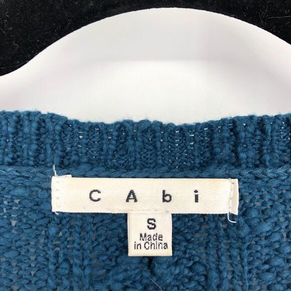 CABI Cable Knit Scoop Neck Sweater Dark Teal - Picture 5 of 6